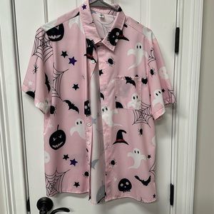 Pink Halloween Button Up Short Sleeve